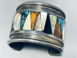 6.5 Inch Vintage Navajo Triangular Inlay Turquoise Sterling Silver Bracelet-Nativo Arts