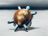Whimsical Vintage Native American Navajo Turquoise Jet Shell Sterling Silver Turtle Ring-Nativo Arts