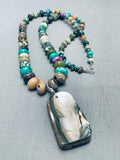Spectacular Vintage Santo Domingo Turquoise Inlay Sterling Silver Necklace Old-Nativo Arts
