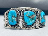 Superior Vintage Native American Navajo Morenci Turquoise Sterling Silver Bracelet-Nativo Arts