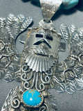 Fascinating Native American Navajo Signed Kingman Turquoise Spiny Silver Kachina Necklace-Nativo Arts