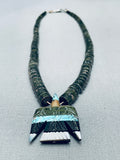 Hand Carved Bird Vintage Santo Domingo Turquoise Sterling Silver Necklace-Nativo Arts