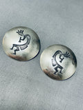 Beautiful Vintage Navajo Or Native American Hopi Sterling Silver Kokplelli Earrings-Nativo Arts