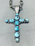 Gerald Yazzie Vintage Native American Navajo Bisbee Turquoise Sterling Silver Cross Necklace-Nativo Arts