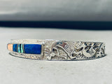 Kachina Kokopelli Lapis Turquoise Vintage Native American Navajo Sterling Silver Inlay Bracelet-Nativo Arts