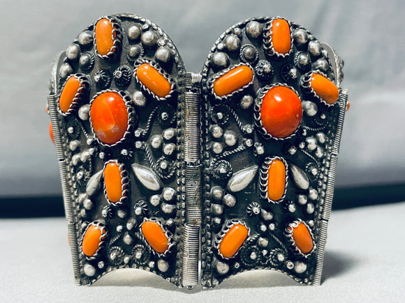 The Biggest Best Vintage Coral Sterling Silver Clasp Bracelet!-Nativo Arts