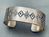 Hand Tooled Vintage Native American Navajo Sun Stamped Sterling Silver Bracelet Cuff-Nativo Arts