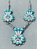 Detailed Vintage Zuni Turquoise Sun God Inlay Sterling Silver Necklace-Nativo Arts