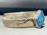 One Of The Most Unique Vintage Native American Navajo Lapis Feather Sterling Silver Bracelet-Nativo Arts
