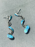 Extraordinary Native American Navajo Inlay Opal Sterling Silver Spiral Earrings-Nativo Arts