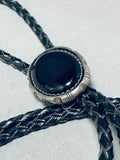 Superior Vintage Native American Navajo Black Onyx Sterling Silver Bolo-Nativo Arts