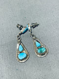 Tremendous Vintage Native American Zuni Blue Gem Turquoise Sterling Silver Signed Earrings-Nativo Arts