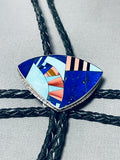 One Of The Coolest Vintage Native American Navajo Lapis Inlay Sterling Silver Bolo Tie-Nativo Arts