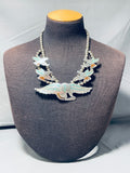 Nezzie Vintage Native American Navajo Eagle Turquoise Inlay Sterling Silver Necklace-Nativo Arts