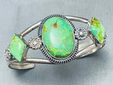 Stunning Vintage Native American Navajo Gaspeite Sterling Silver Bracelet