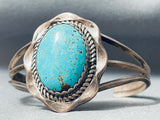 Rare Domed #8 Turquoise Vintage Native American Navajo Drilling Silver Bracelet-Nativo Arts
