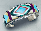 6.5 Inch Wrist Vintage Apache Turquoise Inlay Sterling Silver Bracelet Cuff-Nativo Arts