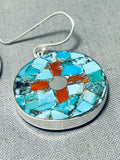 Native American Important Santo Domingo Turquoise Cross Sterling Silver Earrings-Nativo Arts
