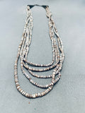 Superior Vintage Navajo Brown White Shell Heshi Sterling Silver Necklace-Nativo Arts
