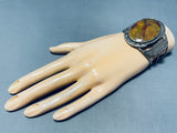Carmel Jasper!! Vintage Native American Navajo Sterling Silver Leaf Bracelet Cuff-Nativo Arts