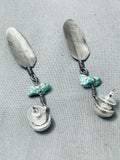 Intricate Feather Vintage Native American Navajo Turquoise Sterling Silver Earrings-Nativo Arts