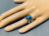 Beautiful Vintage Native American Navajo Morenci Turquoise Sterling Silver 5 Rail Ring-Nativo Arts