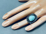 Green Blue Turquoise Patina Vintage Native American Navajo Sterling Silver Raindrop Ring