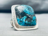 Dramatic Vintage Native American Navajo Godber Turquoise Sterling Silver Ring-Nativo Arts