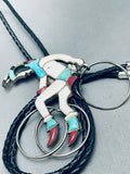 Rare Older Vintage Native American Zuni Dancer Turquoise Sterling Silver Bolo Tie-Nativo Arts