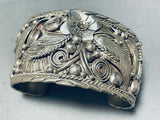 One Of The Most Detailed Flower Vintage Native American Navajo Sterling Silver Bracelet-Nativo Arts