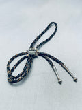 Rare Vintage Zuni Turquoise Inlay Thunderbird Sterling Silver Bolo Tie-Nativo Arts