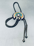 Medicine Man Vintage Native American Zuni Turquoise Inlay Sterling Silver Bolo Tie-Nativo Arts