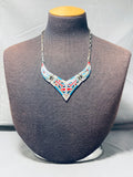 Extremely Intricate Vintage Native American Zuni Turquoise Inlay Sterling Silver Necklace-Nativo Arts