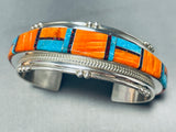 Vibrant Native American Navajo Signed Inlay Turquoise Spiny Opal Sterling Silver Bracelet-Nativo Arts