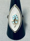 Cute Vintage Native American Zuni Turquoise Flower Sterling Silver Ring Old-Nativo Arts