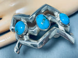 Execeptional Vintage Native American Navajo 3 Blue Diamond Turquoise Sterling Silver Bracelet-Nativo Arts