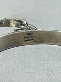 Signed Native American Navajo Coral Sterling Silver Bracelet-Nativo Arts