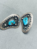 Stunning Vintage Native American Navajo Bisbee Turquoise Sterling Silver Screwback Earrings-Nativo Arts