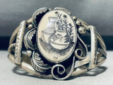 Hand Carved Pottery!!! Vintage Native American Navajo Sterling Silver Bracelet Old-Nativo Arts