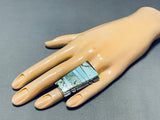 Gigantic Native American Navajo Inlay Turquoise Sterling Silver Huge Trapezoid Ring-Nativo Arts