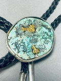 Cripple Creek Turquoise Natural Gold Vintage Native American Navajo Sterling Silver Bolo Tie-Nativo Arts