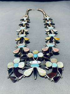 The Cutest Vintage Native American Zuni Turquoise Sterling Silver Squash Blossom Necklace-Nativo Arts