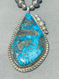 Huge Morenci Turquoise Stone Vintage Native American Navajo Sterling Silver Necklace-Nativo Arts