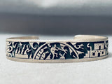 Extremely Intricate Hand-carved Vintage Native American Hopi Sterling Silver Bracelet