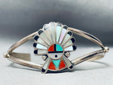 Detailed Vintage Zuni Turquoise Chief Sterling Silver Inlay Bracelet-Nativo Arts