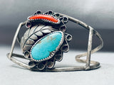 Superior Vintage Native American Navajo Blue Turquoise Leaf Sterling Silver Bracelet Cuff Old-Nativo Arts