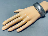 Superb Native American Navajo Handcarved Sterling Silver Convex Bracelet-Nativo Arts