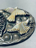 Doves And Chief Vintage Native American Navajo Sterling Silver Buckle Old-Nativo Arts