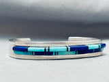 6.5 Inch Wrist Vintage Native American Navajo Turquoise Lapis Inlay Sterling Silver Bracelet-Nativo Arts