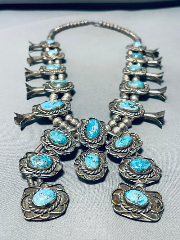 Womens Vintage Native American Navajo Turquoise Sterling Silver Squash Blossom Necklace-Nativo Arts